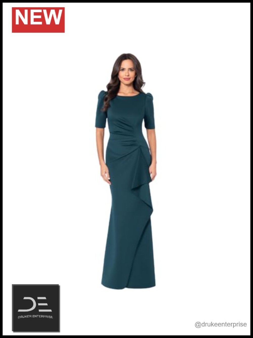 Short Sleeve Beaded Illusion Neckline Ruched Gown